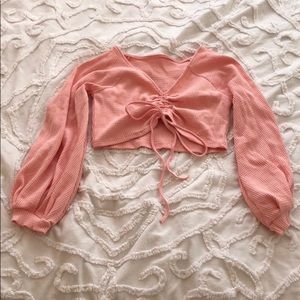 Pink crop long sleeve sweater